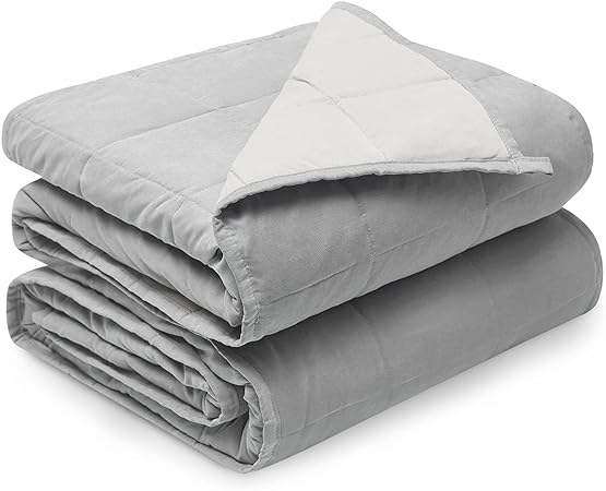 YnM Weighted Blanket — Cotton/Polyester Blend Fabric with Premium Glass Beads (Grey/White Reversible, 60''x80'' 20lbs), Suit for One Person(~190lb) Use on Queen/King Bed