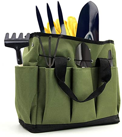 Ledeak Garden Tool Bag, Deluxe Multifunctional Portable Household Gardening Plant Tote Storage Heavy Duty Wear-Resistant Reusable Home Organizer with 8 Pockets for Indoor Outdoor