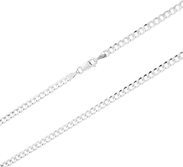 Nuragold 14k White Gold 3mm Solid Cuban Link Chain Curb Pendant Necklace, Mens Womens Lobster Lock 16" 18" 20" 22" 24" 26" 28" 30"