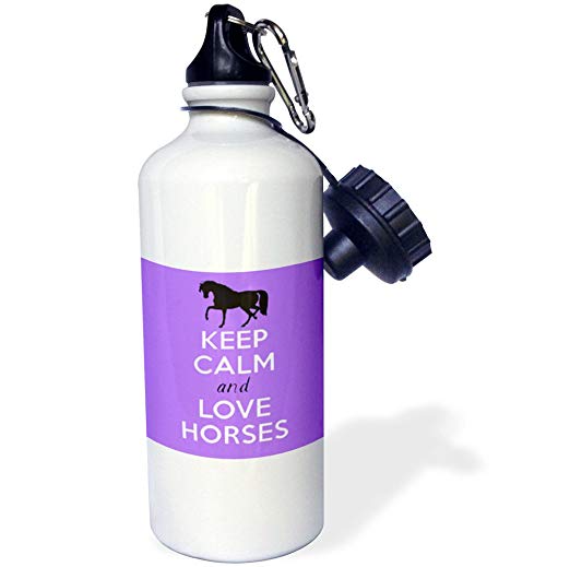3dRose wb_193617_1 Keep Calm And Love Horses Blue Sports Water Bottle, Multicolor, 21 oz