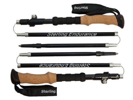 Compact Foldable CORK - CARBON - ALUMINUM Hybrid Trekking Pole by Sterling Endurance, Single or Pair, One Year Warranty