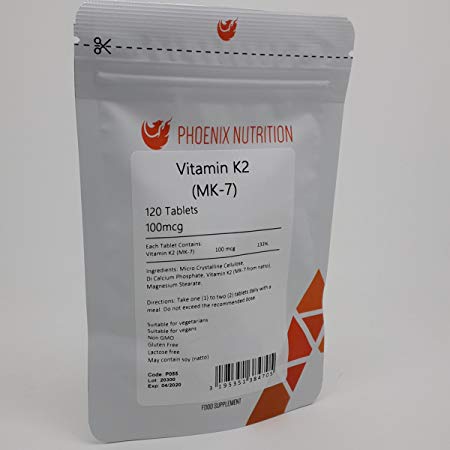 Vitamin K2 (MK-7) | 100mcg x 120 Tablets | from natto by Phoenix Nutrition