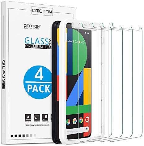 [4 Pack] OMOTON Google Pixel 4 XL Screen Protector, Tempered Glass Screen Protector for Google Pixel 4 XL 2019 Released with [Alignment Frame] [Scratch Resistant] [Bubble Free]