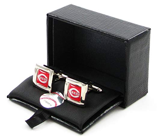 MLB Cincinnati Reds Sports Team Logo Square Cufflinks Gift Box Set