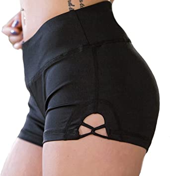 Helisopus Womens Stretch Solid Athletic Shorts Cross Side Tie Dance Yoga Shorts