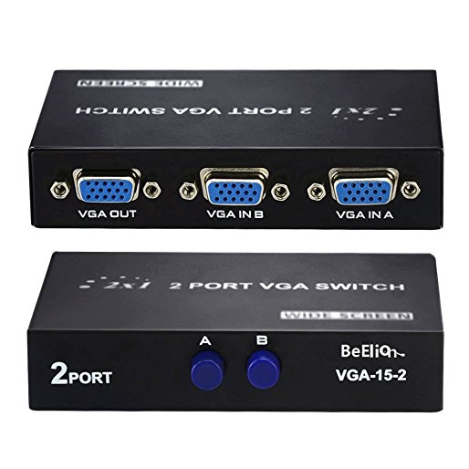 BeElion 2 Port 15 Pin Female(2 VGA In/1 VGA Out) VGA Switch Box for PC TV Monitor,Resolution up to 1920x1440(Not for DDC, DDC2, DDC2B Monitor)