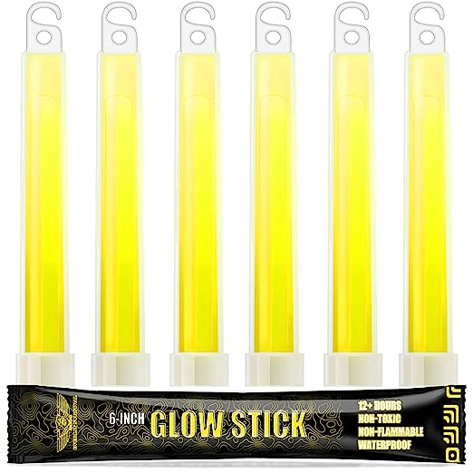 EVERLIT Survival Emergency Glow Sticks- 6 Inches Light Sticks for First Aid Kit, Survival Kit, Camping, Hiking, Outdoor, Disasters, Emergencies Up to 12 Hours Duration… (6 Pack, Yellow)