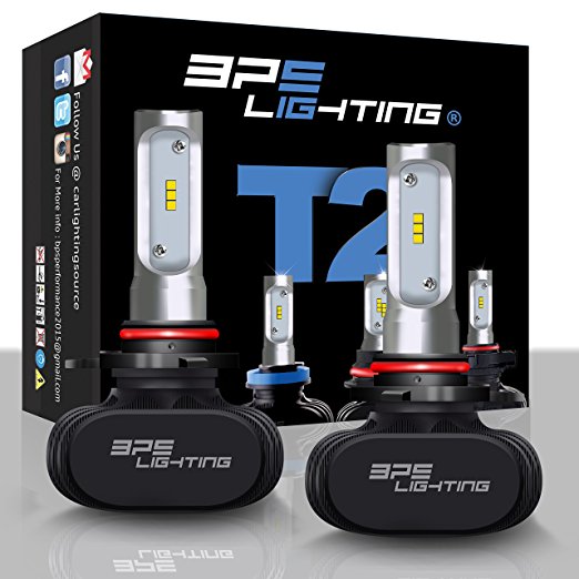 BPS Lighting T2 LED Headlight Bulbs Conversion Kit - 9012 HIR2 50W 8000 Lumen 6000K 6500K - Cool White - Super Bright - Car and Truck - High and Low Beam - All-in One - Plug and Play