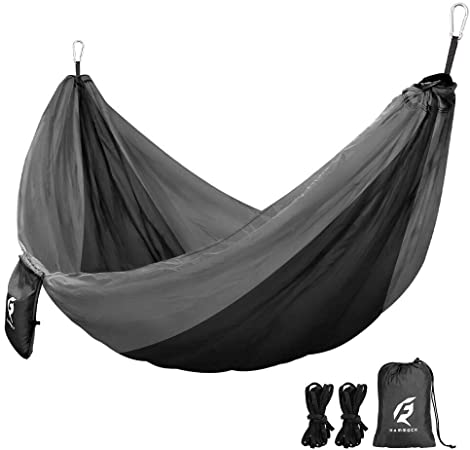 QF Single Camping Hammock with 10FT Tree Straps, Lightweight Portable Hammocks for Hiking, Travel, Backpacking, Beach, Backyard, Outdoor, Indoor - 210T Nylon - MAX Support 400lbs