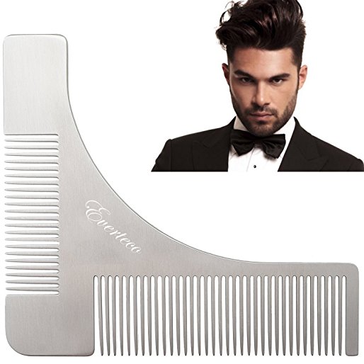 Everteco Beard Shaping Styling Template, Beard Comb Tool for Perfect Lines and Symmetry (Stainless steel)