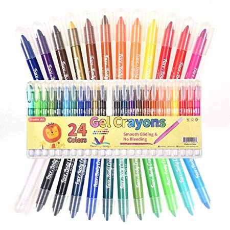 Shuttle Art 24 Colors Gel Crayons, Washable Twistable Non-Toxic Gel Crayons Set for Toddlers Kids and Students, Ideal for Paper Glass and Mirrors