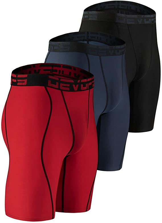 DEVOPS Men's 3 Pack Sports Performance Active Compression Cool Dry Baselayer Shorts