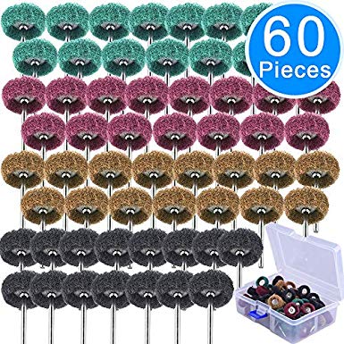 AUSTOR 60 Pieces 1 inch Abrasive Wheel Buffing Polishing Wheel Set 4 Grits Polishing Wheel with Free Box for Dremel Rotary Tool