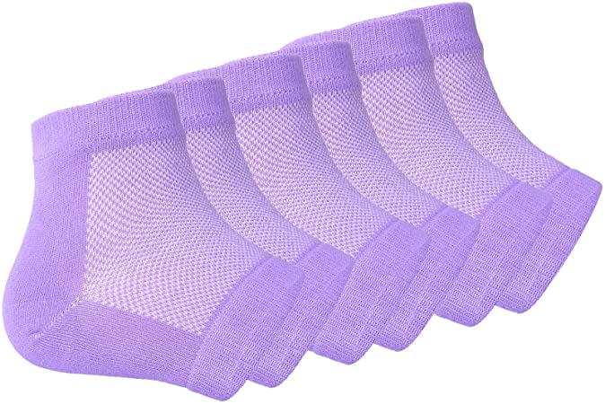Vented Moisturizing Gel Heel Socks, 3 Pairs Toeless Spa Sock for Foot Care Treatment, Cracked Heels, Dry Feet, Foot Calluses (Purple)