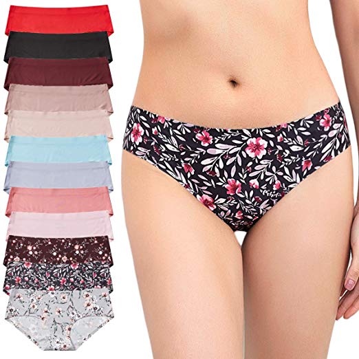 Amorfati No Panty Line Bikini Underwear for Women Panties Hipster Seamless Laser Cut Invisible 12-Pack