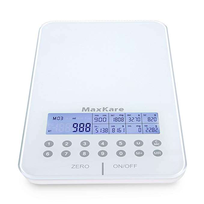 MaxKare Digital Nutrition Food Scale with Tempered Glass and Portions Nutritional Facts Display, Kitchen Scale with Automatic shut-off Function, Compatible with Vegetables, Fruits, and Meat