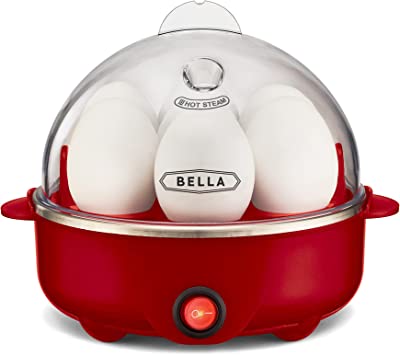 BELLA 17286 Cooker, Rapid Boiler, Poacher Maker Make up to 7 Large Boiled Eggs, Poaching and Omelete Tray Included, Single Stack, Red