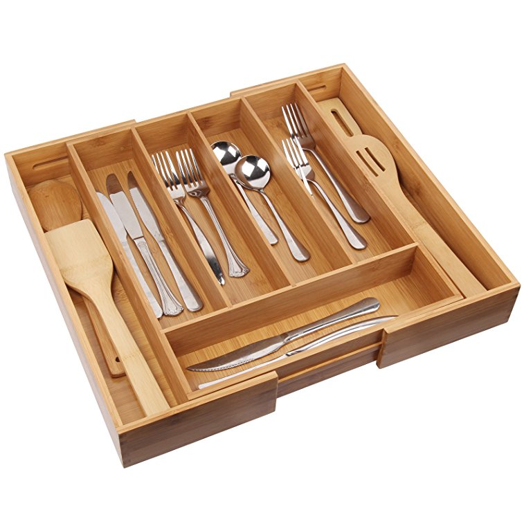 Cutlery Tray with 7 Compartments,Used for Drawer Organizer and Divider,Perfect Bamboo Holder for Utensils,Flatware,Silverware by Artmeer