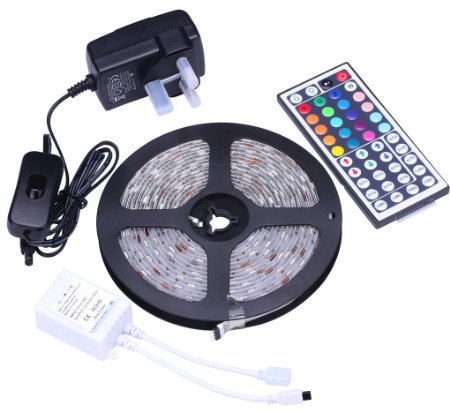 Tingkam Waterproof 5M 5050RGB Led Strips Lighting Full Kit With 44Key IR Remote For Home lighting and Kitchen