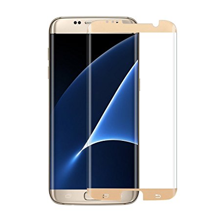 Galaxy S7 Edge Case Friendly Screen Protector [0.26mm] [ Non-Full Screen ], Fone-Stuff® - 3D, Genuine Tempered Glass Extra Strong 9H Curved Ultra-Thin, Ultra-Clear, Guard Cover Film - Gold
