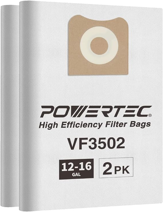 POWERTEC VF3502 Replacement Bags for 12-16 Gallon Wet/Dry Vacs, Ridgid Shop Vac Bags fits WD1950, WD1956 WD1850 WD1851, WD1450 WD1680 WD1270, 2PK (75002V)