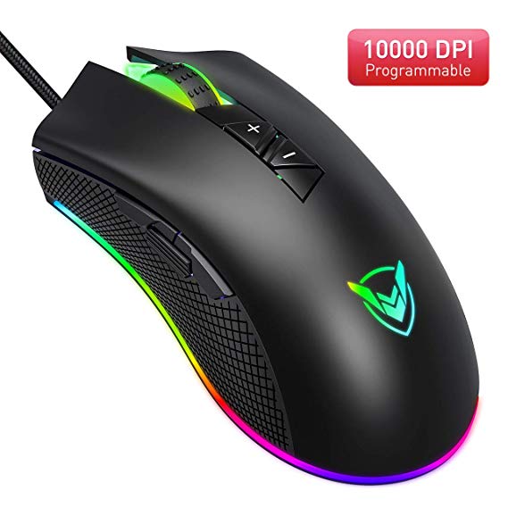 PICTEK Gaming Mouse Wired, 10000 DPI, 8 Programmable Buttons, Chroma 16.8 Million RGB Backlit, Comfortable Grip Ergonomic Optical PC Computer Gaming Mice with Fire Button - Upgraded PMW3325 Sensor