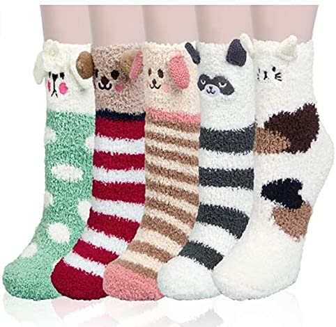 Womens Fuzzy Socks Winter Warm Cozy Soft Fluffy Socks Cute Animal Fleece Slipper Sock