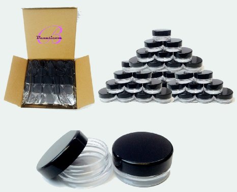 Beauticom 5G/5ML High Quality Clear Plastic Cosmetic Container Jars with Black Lids (Quantity: 50pcs)