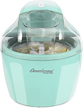 Americana EIM-1400M 1.5 Qt Freezer Bowl Automatic Easy Homemade Electric Ice Cream Maker, Ingredient Chute, On/Off Switch, No Salt Needed, Creamy Ice Cream, Gelato, Frozen Yogurt, Sorbet, Recipe Book