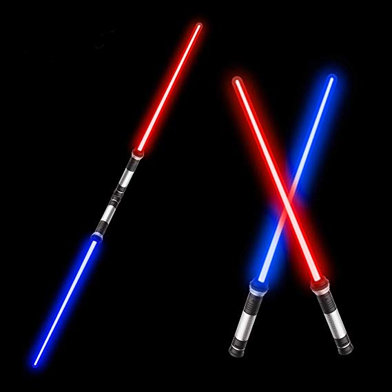 Beyondtrade Laser Sword’S for Kids, Double Bladed Light Saber Toy with Sounds (Motion Sensitive) – 7 Colors - 26"" – Perfect for Star Wars Themed Party – Xmas Presents (2 Pack)