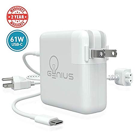 Genius Charger for Apple MacBook Pro 13” 2016, 2017, 2018 | 61W USB C Power Adapter Laptop, 6.5f Cord   Free 6ft Cable Extension | No Fraying, No Overheating, Cool to The Touch, 2-Year Warranty