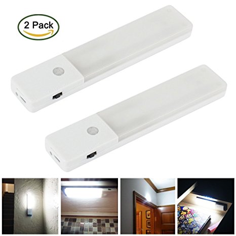 ZEEFO 2 Pack PIR Motion Sensor LED Night Light, USB Rechargeable Wireless Intelligent Wall Sconce Light, Stick On Everywhere 3 Modes Auto On/ Off For Baby room Closet, Cabinet ,Wardrobe, Hallway, Kitchen, Drawer, Shed (White)