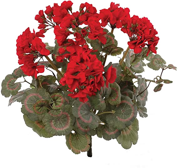 Larksilk Red Artificial Geranium Flower Bush | UV Resistant Decorative Silk Artificial Plant Perfect for Outdoors or Indoor Décor, 18-Inch Tall