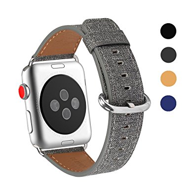 Apple Watch Band 38mm, WFEAGL Denim Top Grain Genuine Leather Band with Stainless Steel Clasp for iWatch Series 2,Series 1,Sport, Edition (Denim Grey Band Silver Buckle)
