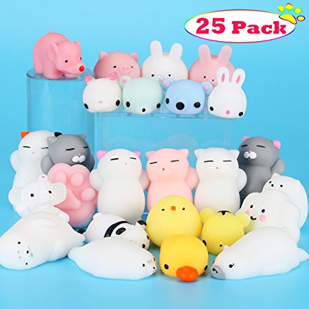 Mochi Squishy Toys, Dreampark Mini Squishies Cat 25 Pcs Mochi Animals Relief Stress Toys Squishy Panda Stretchy Toy Kawaii Squishies Squeeze Toys for Children Adults