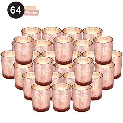 ERYTLLY Tealight Candle Holder Tealight Votive Candle Holder Mercury Glass Votives Votive Holder Glass Mercury Glass Votive Candle Holders Votive Holder Mercury Votive Votives (Rose Gold 64 Packs)