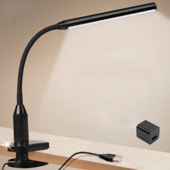 Lelife®Brightest Clamp Lamp,Sturdy Flexible Gooseneck,Stepless Brightness Level,5W,Perfect LED Desk Lamp For Reading,Powered By USB(Clip-On Light),Black color
