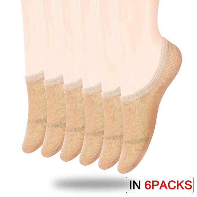 No Show Socks for Women, 3-12 Pack Cotton Invisible Non Slip Flat Boat Line Socks