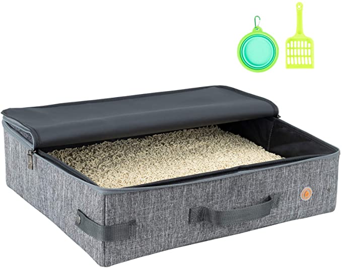 Large Trave Cat Litter Box with 1 Collapsible and 1 Scoop. Portable, Lightweight, Leak-Proof, Easy to sotrage