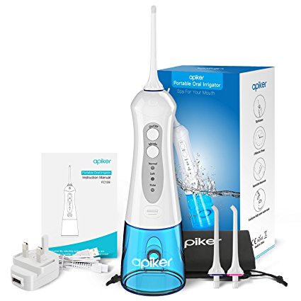 Cordless Water Flosser, Apiker Oral Irrigator Rechargeable Dental Water Jet Flosser , IPX 7 Waterproof Portable Electric Flosser for Teeth, Used at Home and Travel, 2 Jet Tips Included