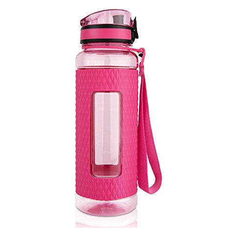 TALONITE Water Bottle with Leak Proof Flip Top Lid - 32 or 22 Oz - Eco Friendly & Non Toxic BPA Free Tritan Plastic Water Bottles with Silicone Sleeve for Gym Yoga Running Hiking Cycling and Camping
