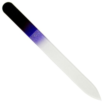 Czech Glass File - 1 Piece Pearl BlackCobalt Color Combined Crystal Glass Nail File - Medium Size Manicure File - Features a Double Sided Etched Filing Surface with a Pointed End - Includes Protective Plastic Sleeve - By Bona Fide Beauty