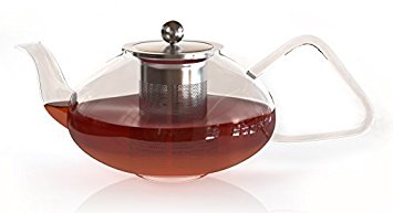 Pontique 40 oz Clear Pyrex Glass Teapot with Stainless Steel Infuser and Perfect Shape Handle for Sturdy Grip., Gas Stove Safe by Pontique