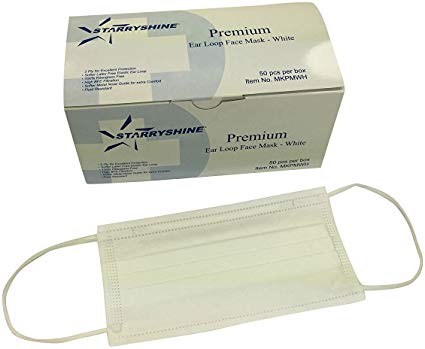 3-Ply Premium Dental Surgical Medical Disposable Earloop Face Masks (FDA Approved) (600 PCS / 12 Boxes, White)