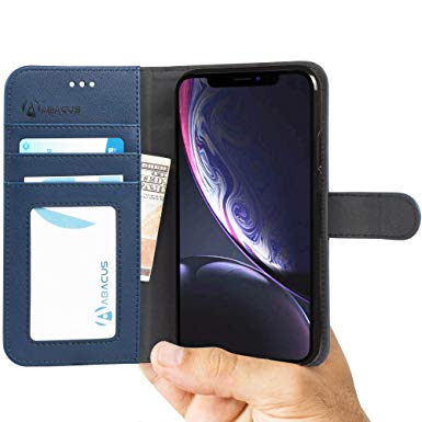Abacus24-7 iPhone XR Case (2018), Wallet Case with Flip Cover and Stand - Blue