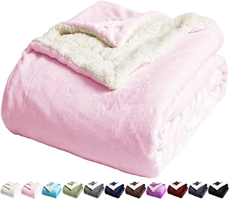 LBRO2M Sherpa Fleece Bed Blanket King Size Super Soft Fuzzy Plush Warm Cozy Fluffy Microfiber Couch Throw Velvet Double Reversible Luxurious Blankets(Pink,(90x104 Inches))