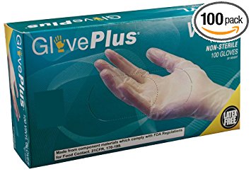 AMMEX - IV44100-BX - Vinyl Gloves - GlovePlus - Disposable, Powdered, Non-Sterile, 4 mil, Medium, Clear (Box of 100)