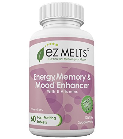 EZ Melts Energy, Memory & Mood Enhancer, Fast Melting Tablets, All Natural Cherry Flavor, Brain Health Vitamin Supplement