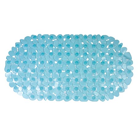 Hooray Products Non-Slip Suction Bath Mat, Mold and Mildew Resistant, Approximately 27 Inches by 14 Inches, Clear Blue