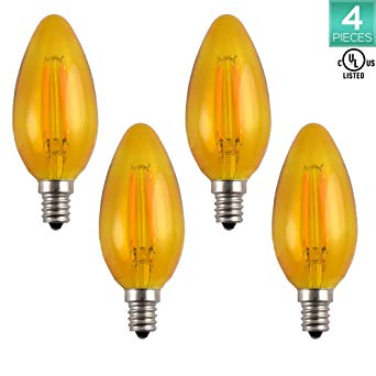 Pack of 4 Luxrite CTC Yellow Edison Filament LED Bulb, 40W Equivalent- 4 Watt LED Bulb, 350 Lumens, 15000 Hours Life, E12 Candelabra Base Replacement Bulb For Any Designer E12 Fixture